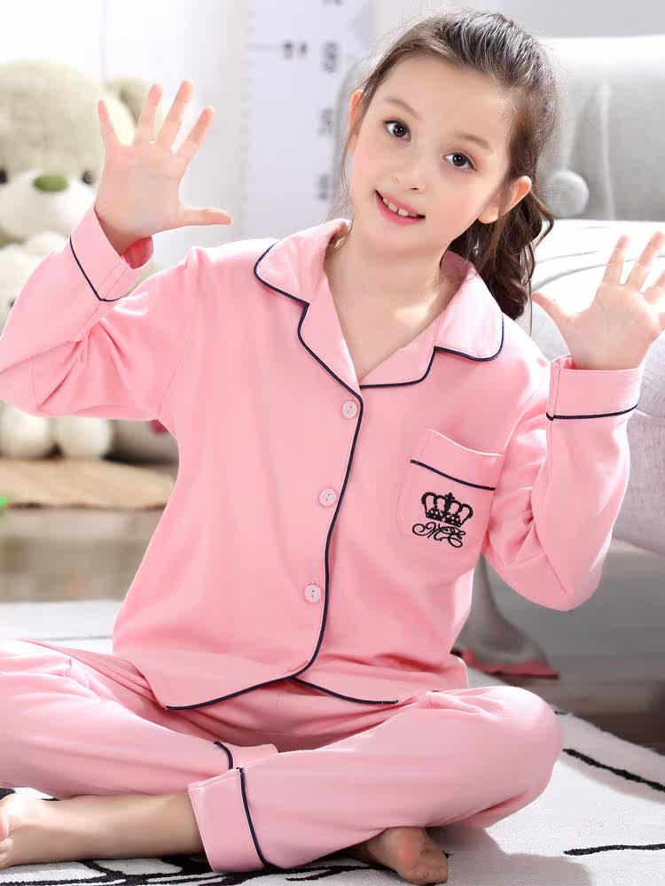 芬腾儿童睡衣女长袖春秋夏季薄款套装纯棉小孩大童公主女童宝宝家