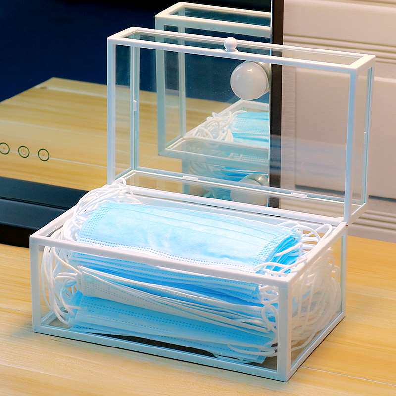 口罩收纳盒家用大容量桌面装放口鼻罩口罩暂存收纳神器透明玻璃盒