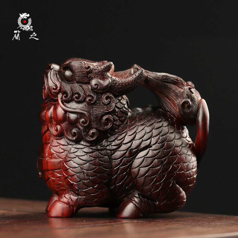 麒麟把件小摆件印度小叶紫檀木湘工手工雕刻文玩把玩物件