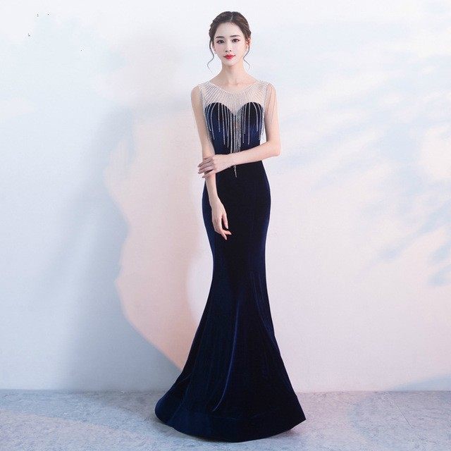 主持人礼服2021新款时尚长款宴会晚礼服优雅修身显瘦性感端庄大气