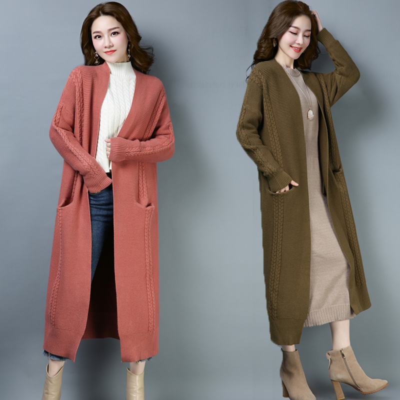 粗毛线毛衣女开衫宽松中长款