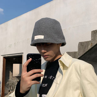 秋冬季帽子男士日系针织盆帽韩版时尚潮流嘻哈水桶帽保暖渔夫帽男