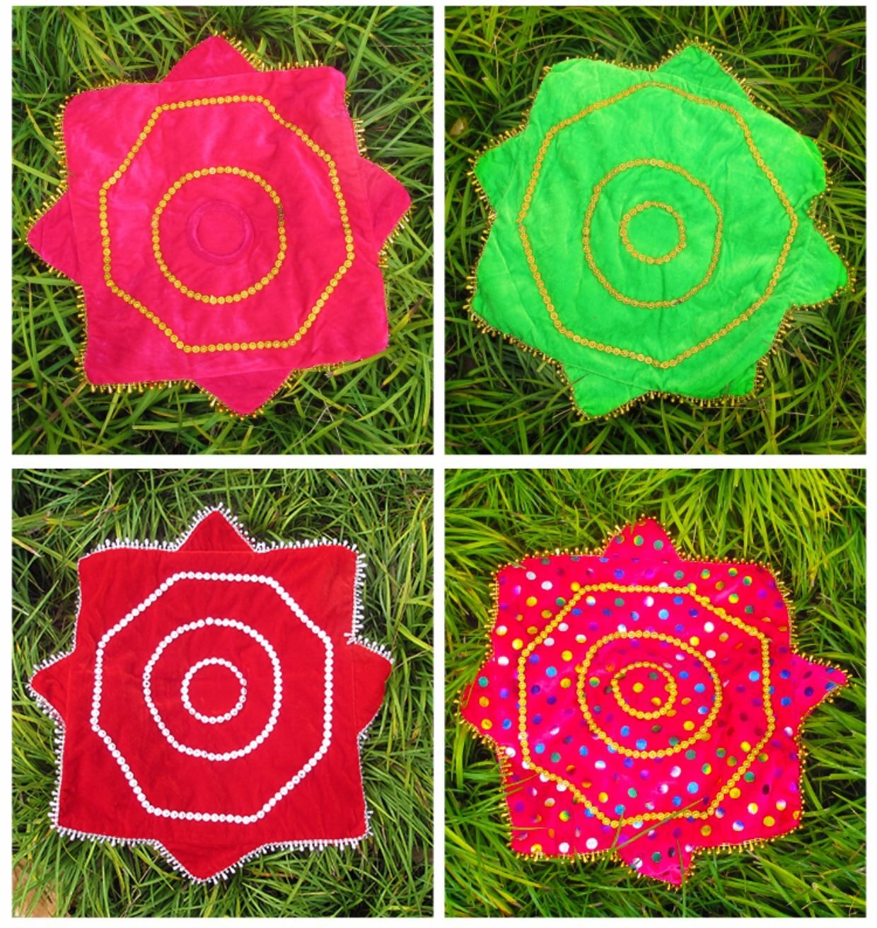 成人秧歌绿色道具技巧考级舞蹈手绢花八角巾儿童大红色广_不打折现价