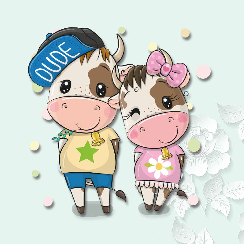 2021牛年情侣图案可爱小牛服装装饰贴画热转印烫印贴可水洗胶印烫