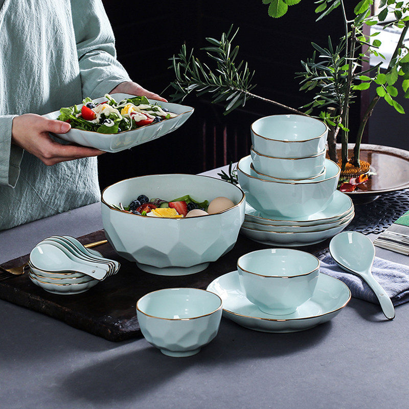 景德镇碗碟套装金边碗盘新中式碗筷创意送礼组合轻奢餐具套装家用好不