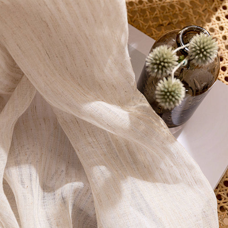 日式棉麻窗帘纱帘日系简约纱加厚遮光亚麻窗纱竖条纹纱透光不透人