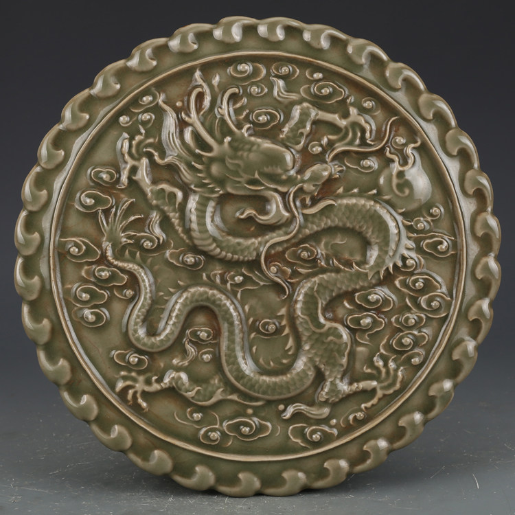 宋龙泉窑青釉雕刻龙纹壶承古董古玩收藏真品包老保真老物件瓷器