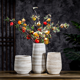 大口径复古花瓶摆件简约日式客厅装饰粗陶罐干花陶瓷水培大口花盆