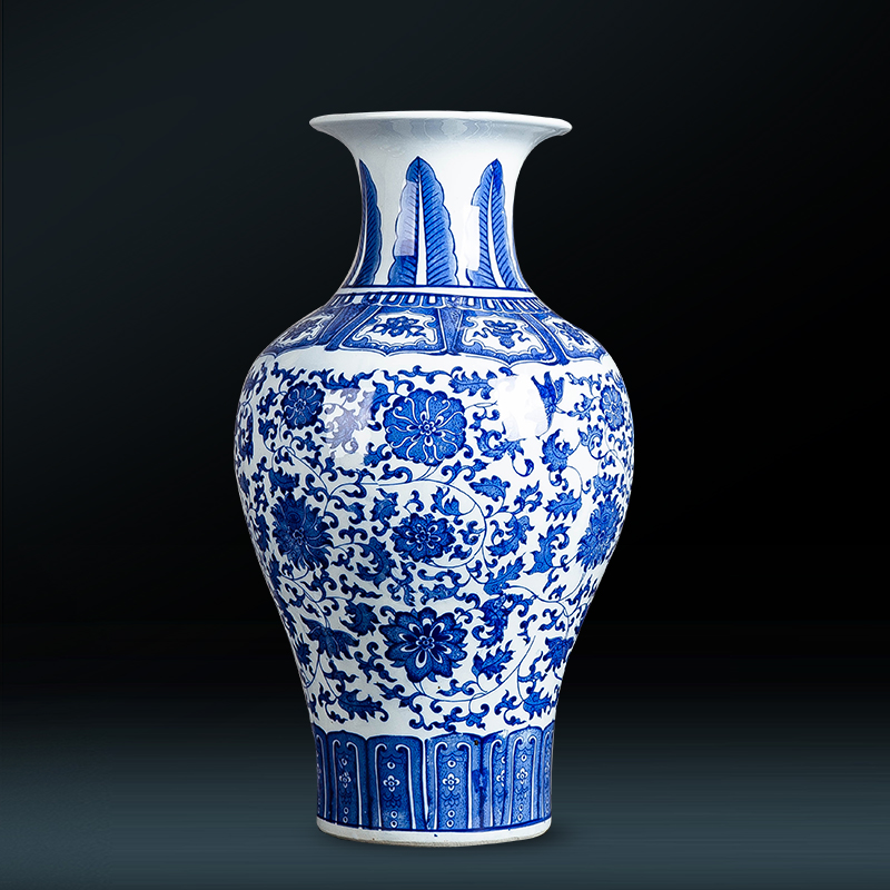 景德镇陶瓷器仿古官窑元青花手绘古典花瓶新中式客厅装饰玄关摆件