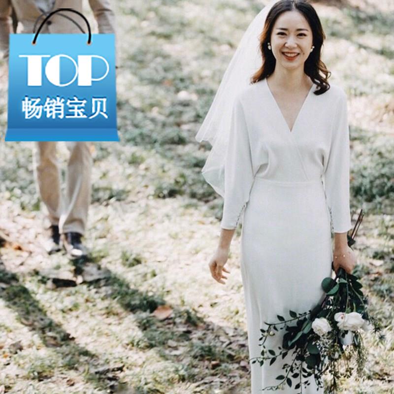 轻婚纱礼服2019新0款简约复古新娘长袖结婚缎面旅行外拍修身小洋|ruв категории Женская одежда, Cвадебные платья, платье/вечернее платье - от Buy2taobao.com для оказания профессиональной услуги покупки агента Taobao