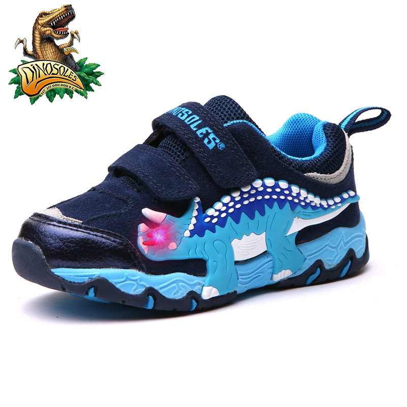 dinosoles恐龙鞋男童闪灯反绒牛皮鞋秋冬季保暖中小童儿童运动鞋