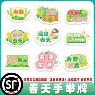 定制春游拍照手持牌春天商场气氛布置装饰异形KT板手牌手举牌春分