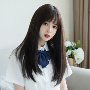 假发女中长发日系圆脸空气刘海长直发可爱jk少女自然逼真全头套式
