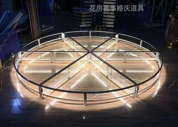 新款酒店活动钢化玻璃舞台婚庆圆形玻璃地台展示酒吧驻唱钢琴演