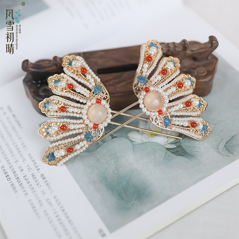 风雪初晴夕暮 原创手工复古代汉服发饰金属u型钗子发簪古风女简约
