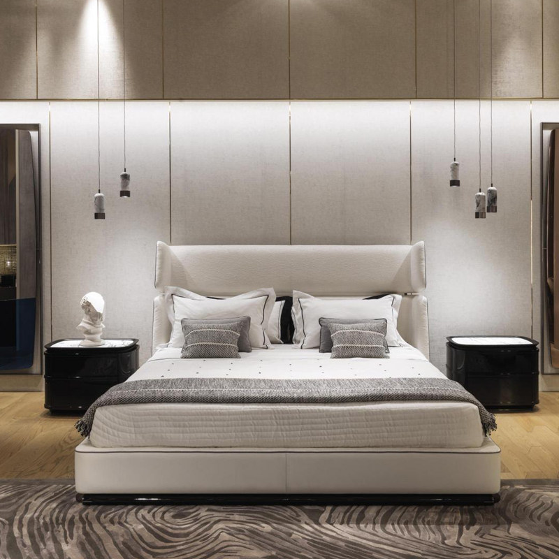 后现代轻奢床双人布艺意式极简港式风简约1.8样板房定制主卧家具