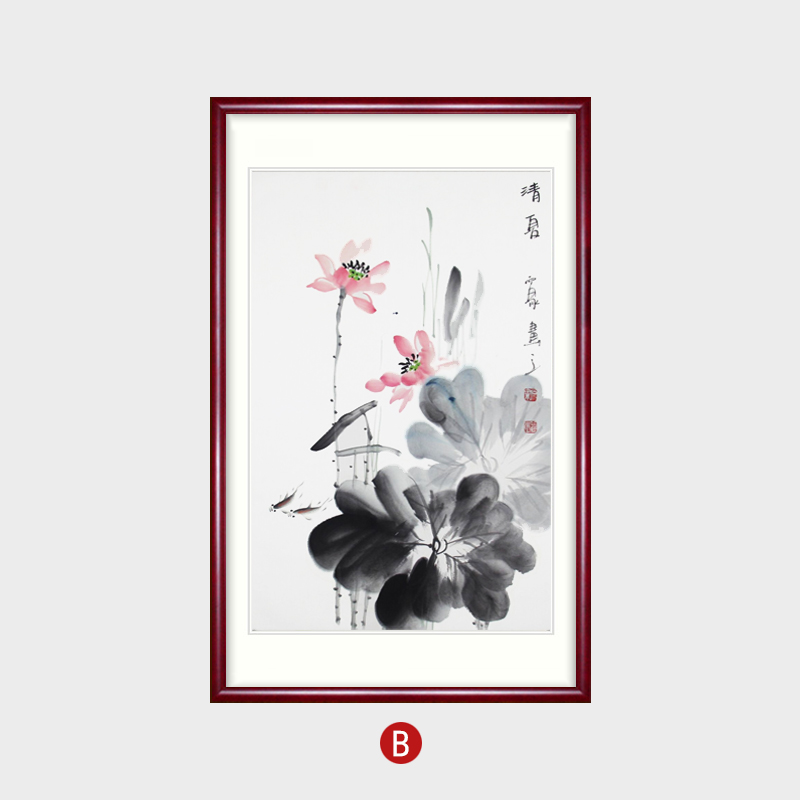 卧室手绘水墨国画花鸟画客厅挂画中式装饰画竖幅玄关挂画字画荷花
