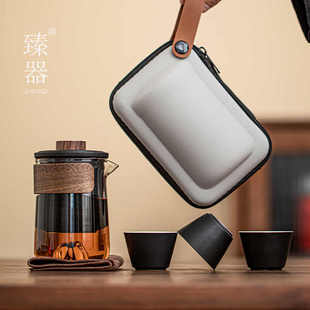 玻璃旅行茶具便携式快客杯个人专用随身包户外茶具泡茶杯一壶三杯