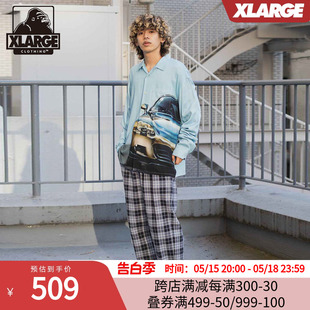 XLARGE潮流男装 时尚新品 创意印花丝质宽松长袖衬衫上衣