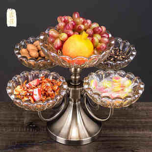 高档水晶玻璃多层网红水果盘现代客厅茶几家用桌面轻奢零食糖果盘