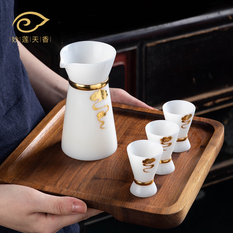 妙莲天香德化羊脂玉白瓷酒具套装陶瓷古风高档白酒酒壶酒杯礼盒