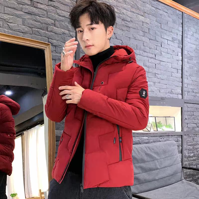 胖青少年羽绒棉服大红色大气春节男装属虎潮流大衣中长款纯色外套