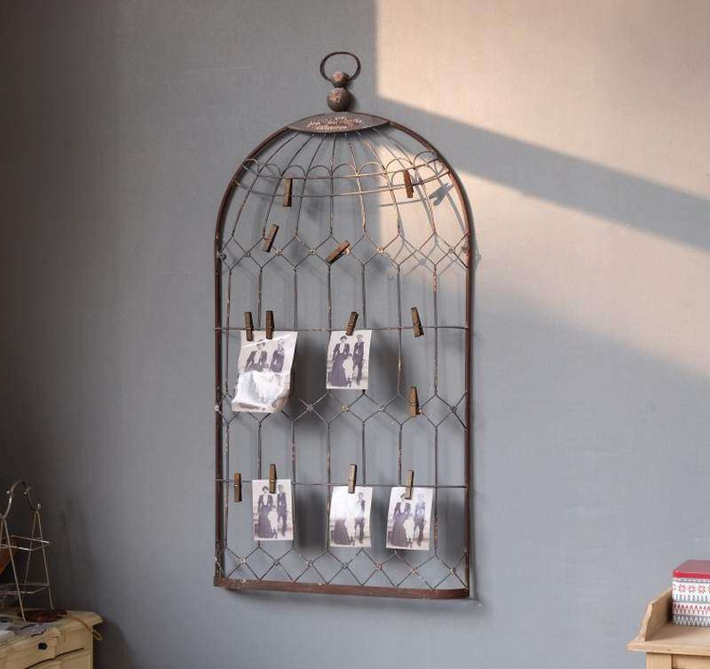 新品美式乡村法式复古铁艺做旧立体鸟笼背景墙壁饰相片留言夹墙饰
