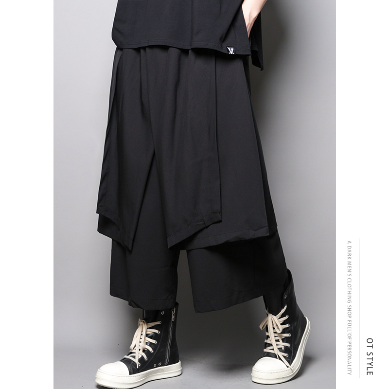 原创个性设计暗黑系山本风发型师男女休闲裙裤假两件九分裤男潮流