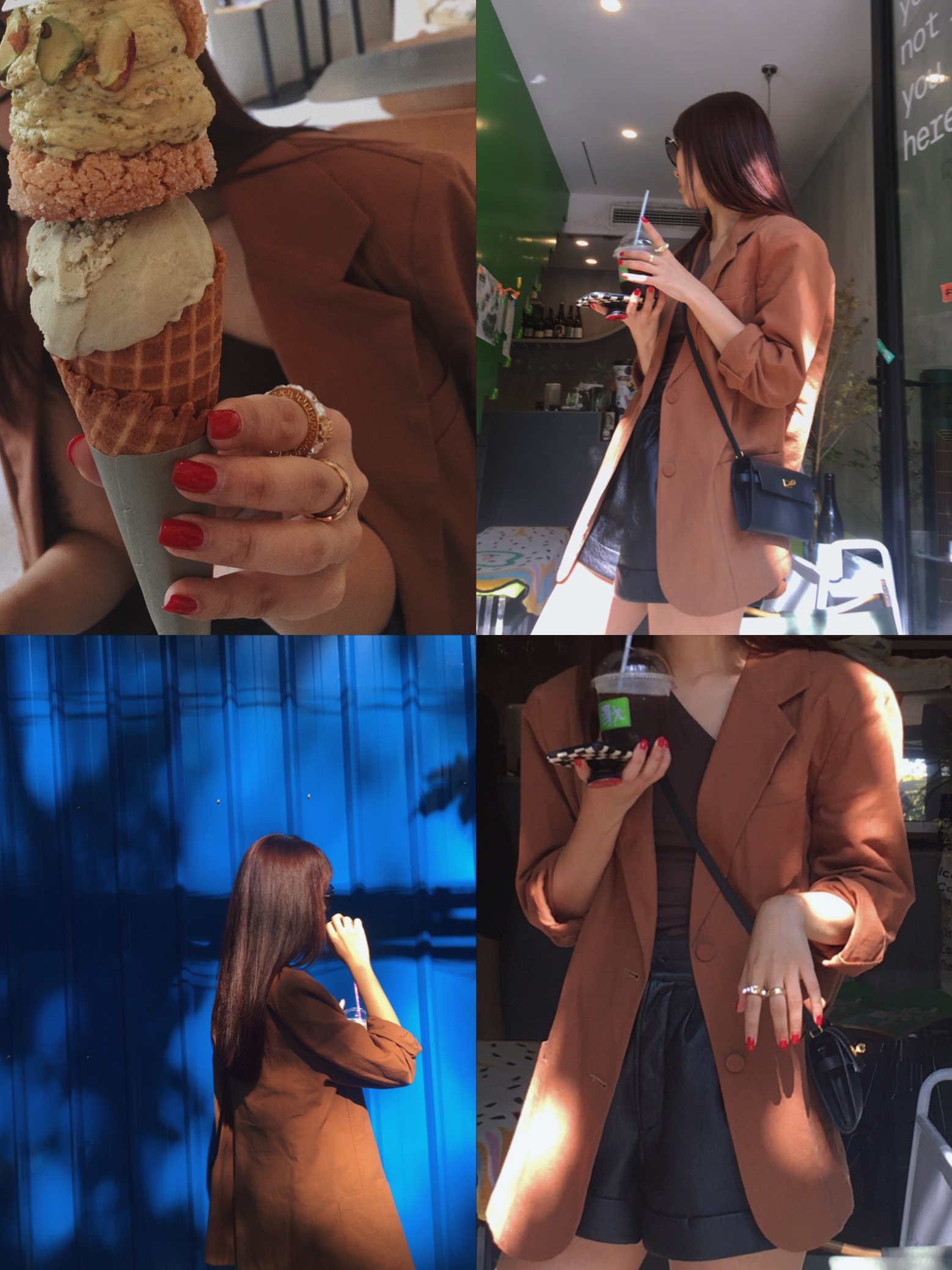 rossi pinky岚自留法式女孩廓形设计棉麻老爹西装短裤套装2021秋