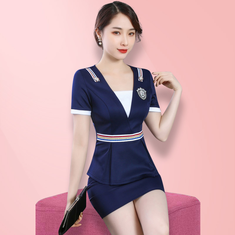 2021新款足疗技师服显瘦浴场女水疗足浴工作服裙装遮肚子按摩工装