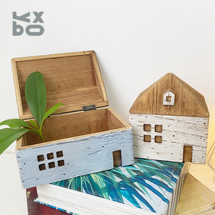 YBOX复古收纳盒木制房屋纸巾湿巾盒可爱儿童房桌面办公室怀旧摆件