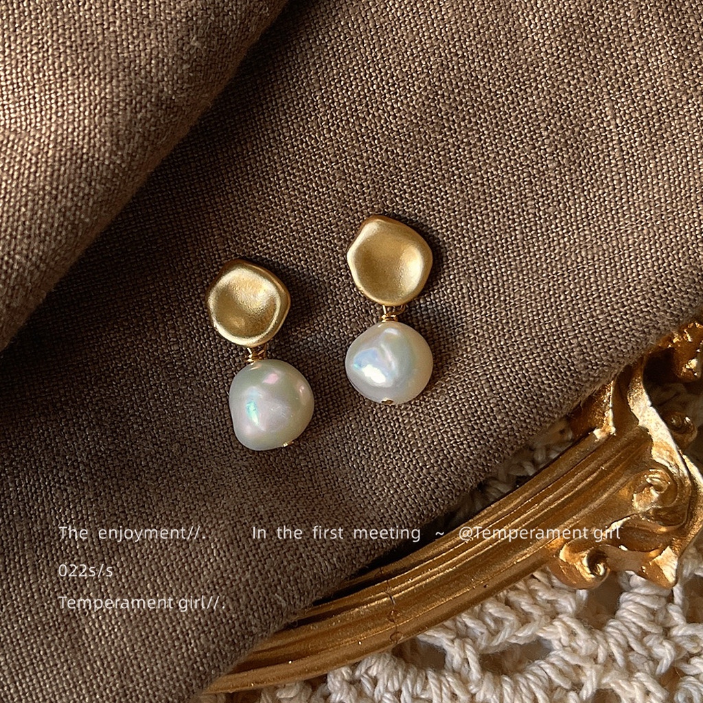 巴洛克异形淡水珍珠925银针手作设计哑光耳钉 气质耳饰复古耳环女