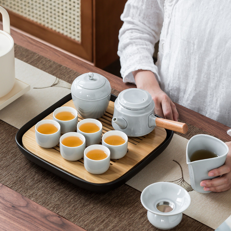 尚本道日式侧把壶功夫茶具套装现代家用办公室会客泡茶陶瓷礼盒装