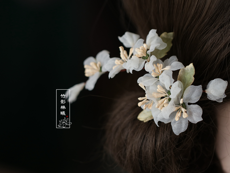 栀子花发饰古风 汉服配饰软杆簪花朵绢花头饰高级感 簪子超仙森系