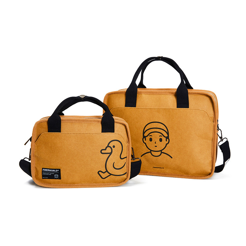 finerworld湿水牛皮纸斜挎包情侣方包邮差包公文包手提包拉链帆布