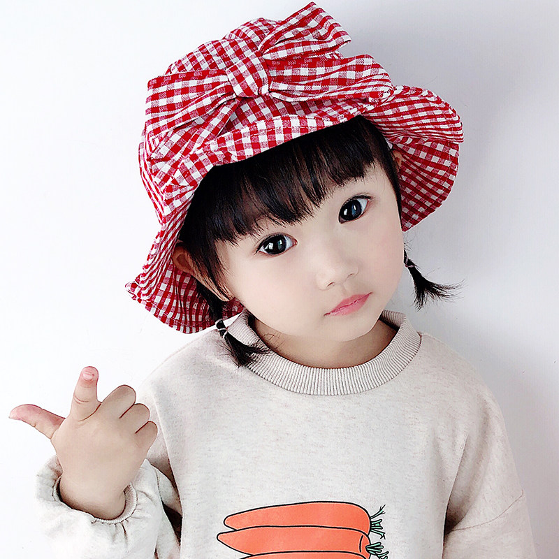 婴儿帽子春秋季薄款女宝宝渔夫防晒女童蝴蝶结公主1儿童3岁韩版潮