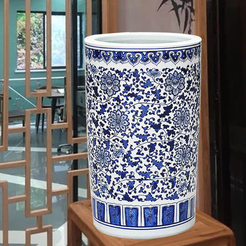 景德镇陶瓷书画缸青花卷轴字画收藏缸创意收纳桶放画的缸大号摆件