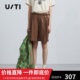 uti尤缇2022秋季新款 咖啡色光泽感西装中裤女休闲裤UH302014A172