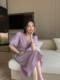 杨杨YANGRUOYU温柔紫色v领别致漂亮显瘦连衣裙女设计感收腰长裙
