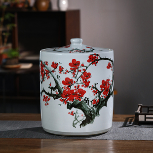 景德镇陶瓷手绘高档储物罐米缸米桶30斤40斤家用油缸带盖防潮密封