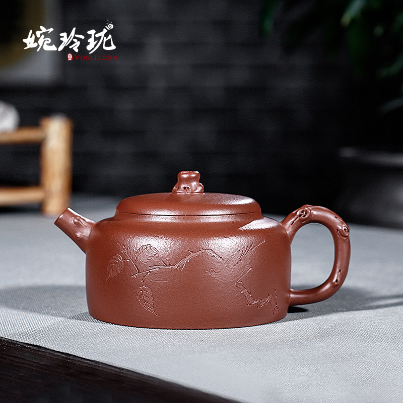 宜兴全纯手工紫砂壶德钟名家茶壶套装捡漏朱泥大红袍德钟刻绘梅花