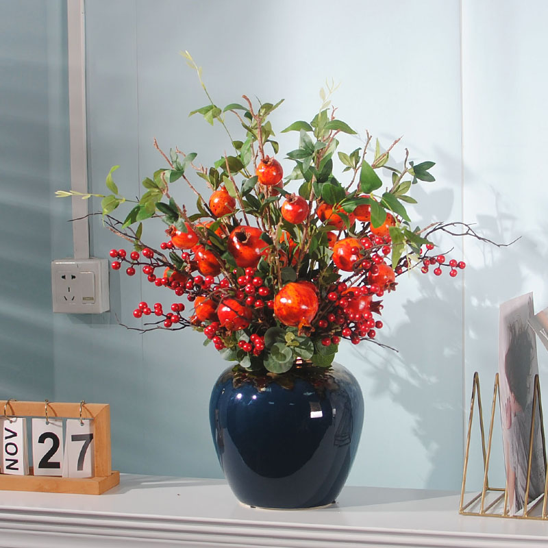 仿真花石榴果插花发财果餐桌花摆花冬青红果餐台花红浆果装饰花艺