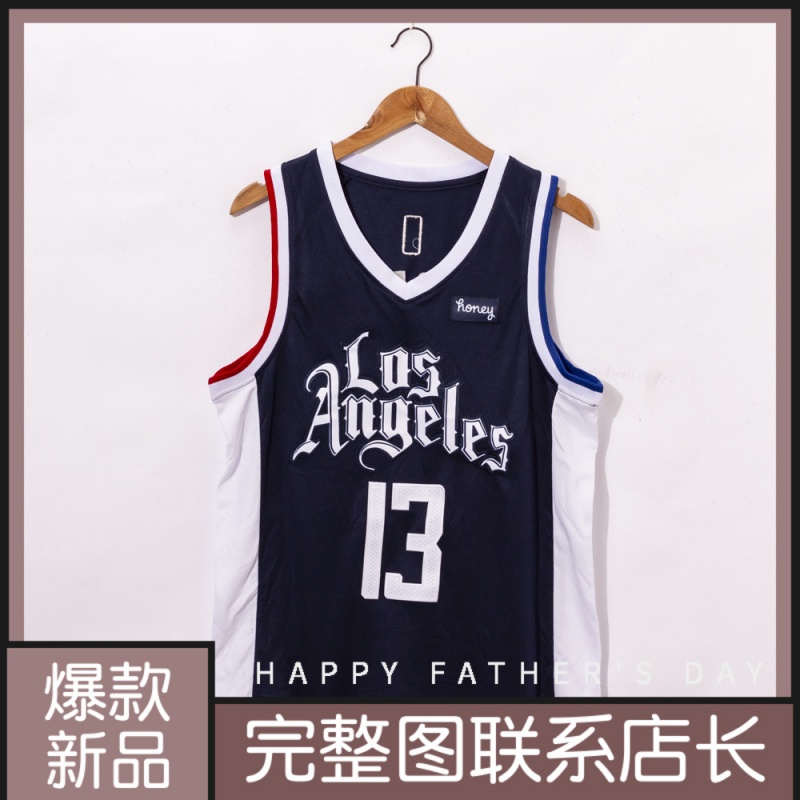 2021款快船13号城市版保罗乔治黑色复古刺绣球衣篮球服运动服背心