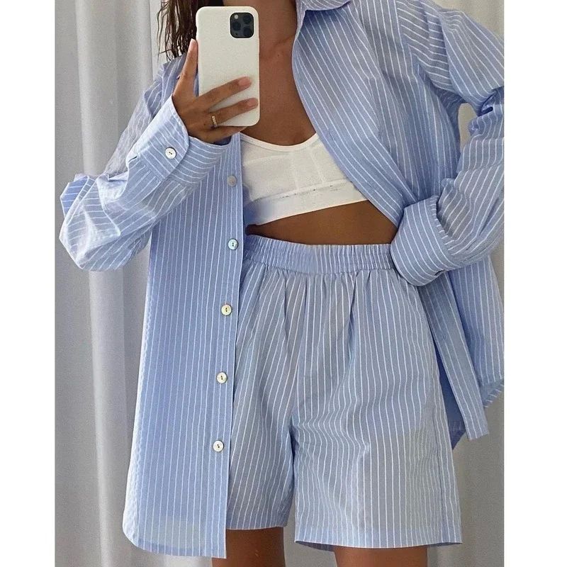 Women's Pajamas Set Home Clothes Sleepwear Loung Wear Stripe