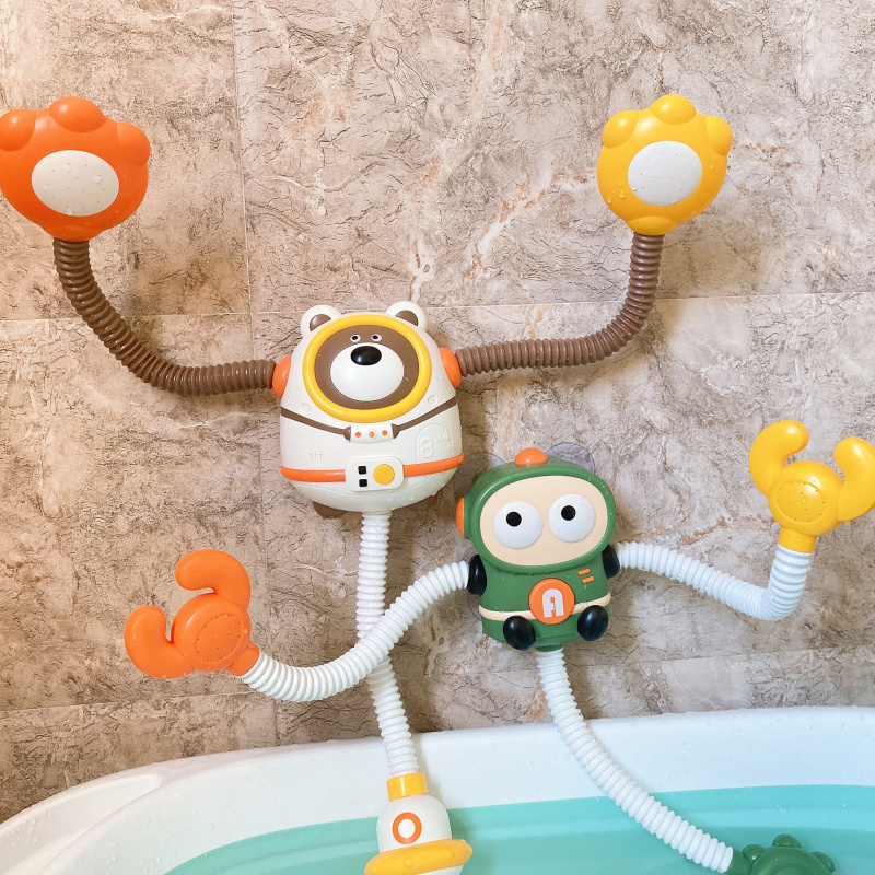 儿童宝宝洗澡玩具卡通太空熊机器人蜗牛浴室戏水淋浴电动鸭子花洒