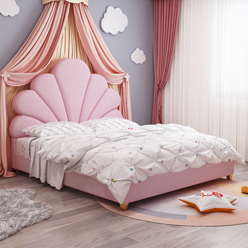 北欧公主床梦幻ins网红女粉色布艺儿童床港式卧室1.2米1.5女生床