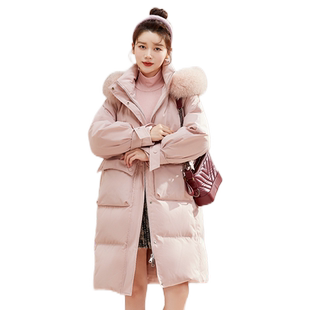 雪中飞25秋冬女韩版廓形马卡龙狐狸毛羽绒服加厚外套长款甜美F