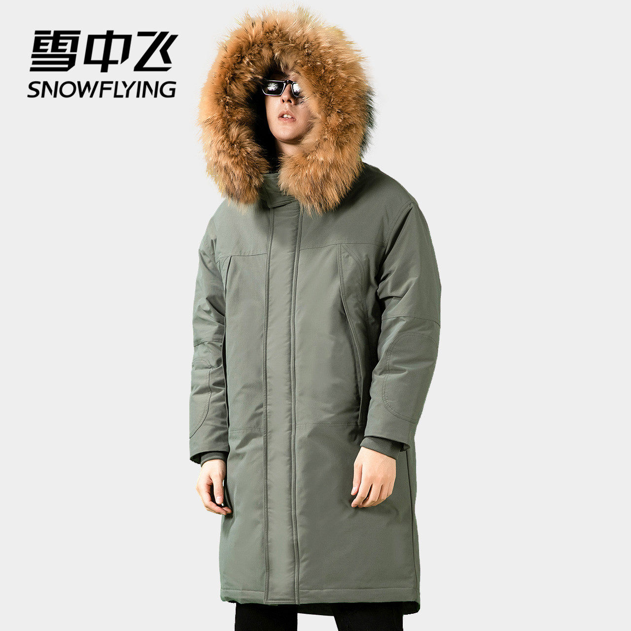 雪中飞2020秋冬新款加大毛领连帽防风防寒中长款男士直筒羽绒服
