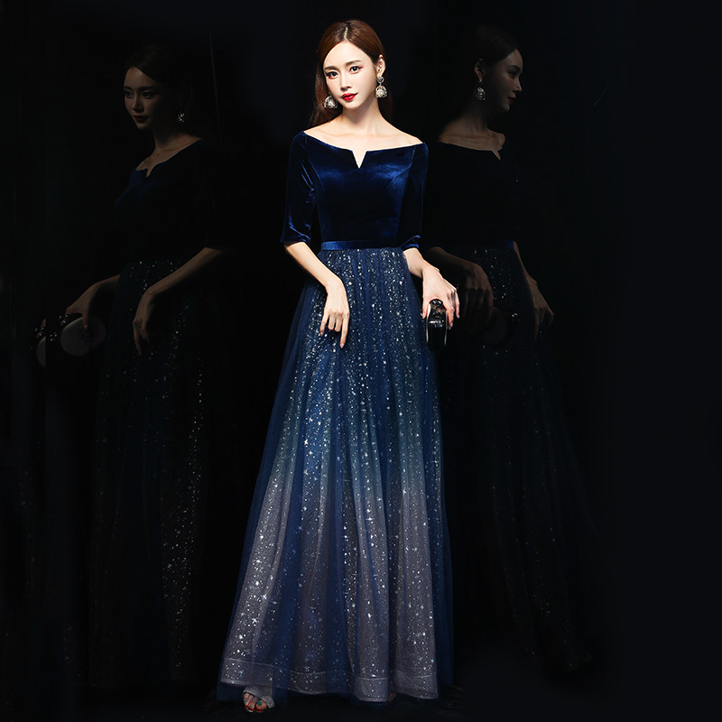 高端晚礼服女2020新款气场宴会女王长款高贵气质主持人独唱演出服