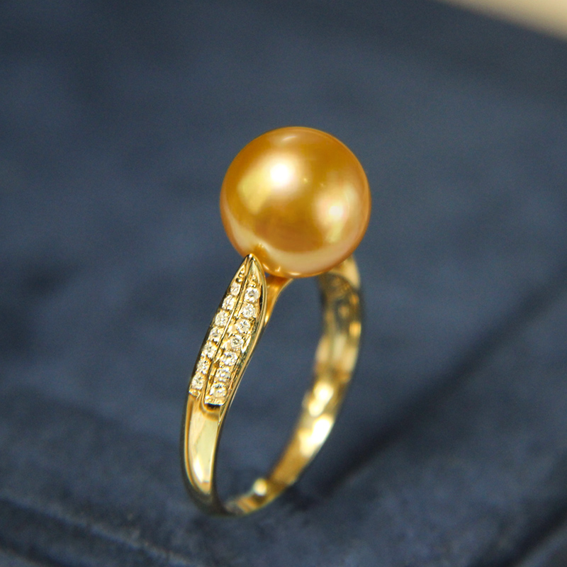 豪华气质进口南洋金珠戒指金浓金色天然海水珍珠指环手饰